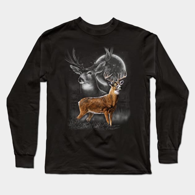 White Tailed Deer Long Sleeve T-Shirt by KA Creative Design